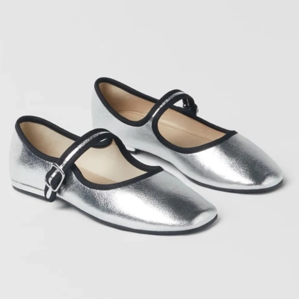 ZARA Silver and Black Trim Mary Janes - Picture 3 of 8